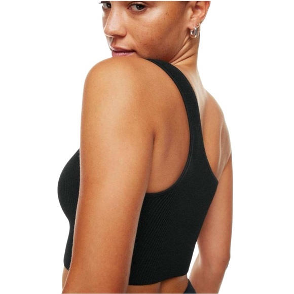 ARITZIA BABATON Black Sculpt Knit One-Shoulder Cropped Tank Top Size L - Picture 3 of 13